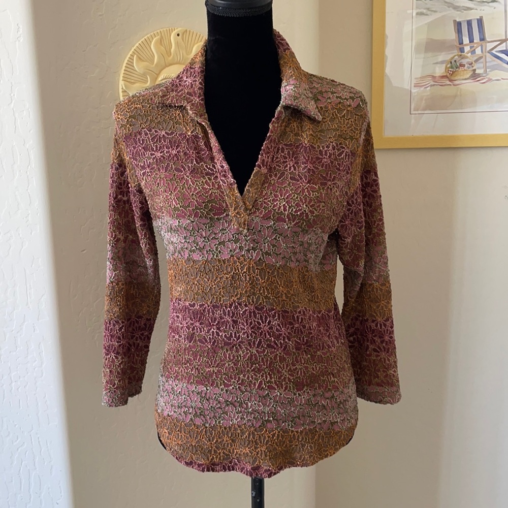 INC Granny Knit Earth Tone & Mauves Top Sz L